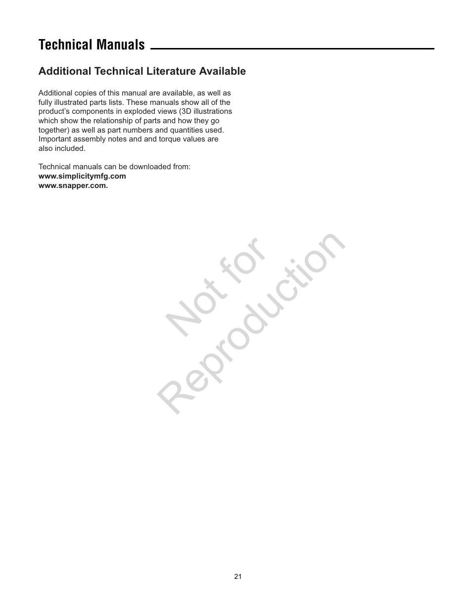 Not for reproduction | Snapper 8.5 TP User Manual | Page 21 / 24