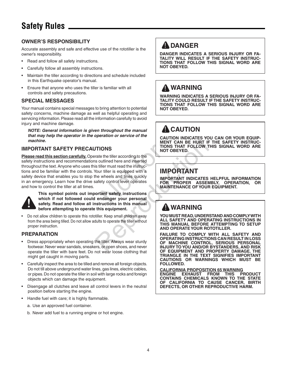 Not for reproduction, Safety rules | Snapper 8.5 TP User Manual | Page 4 / 24