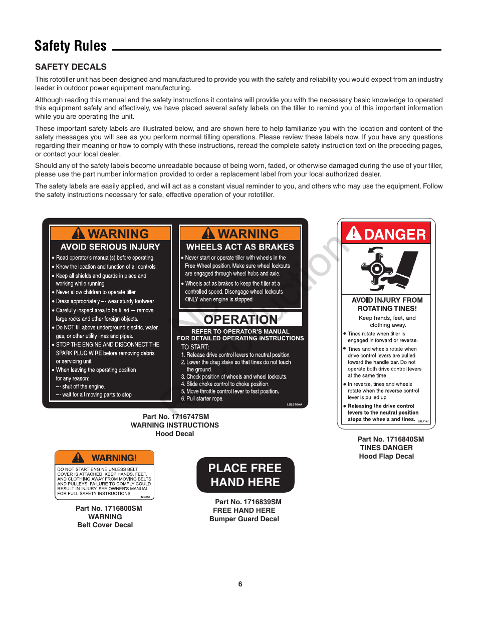 Not for reproduction, Safety rules | Snapper 8.5 TP User Manual | Page 6 / 24