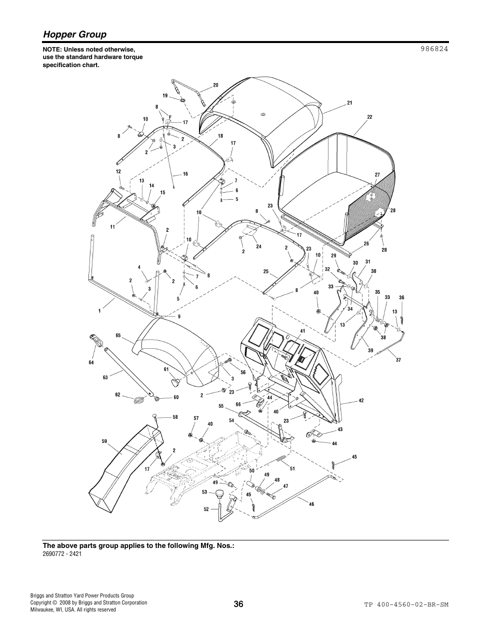 Hopper group | Snapper 4560 User Manual | Page 36 / 58