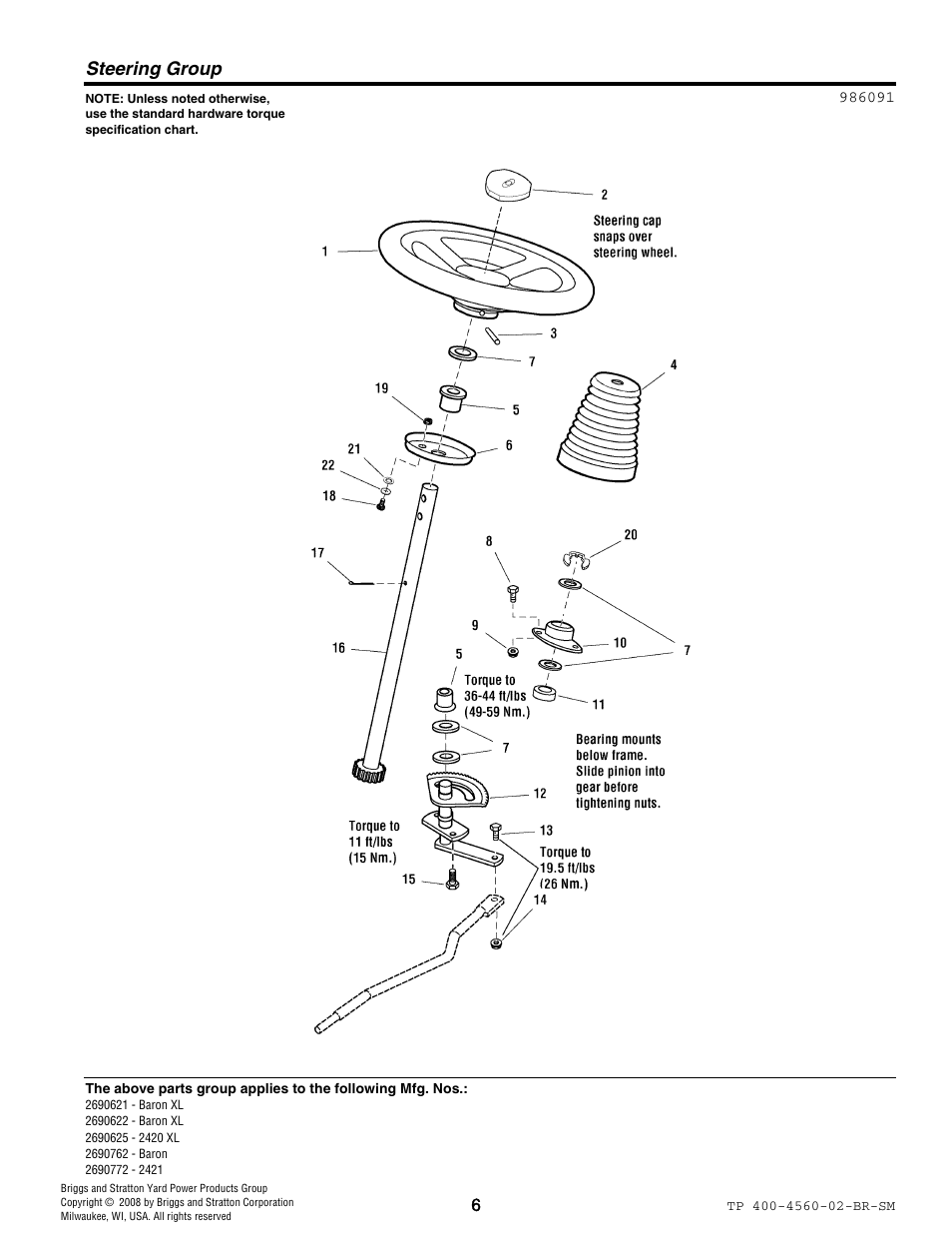 Steering group | Snapper 4560 User Manual | Page 6 / 58