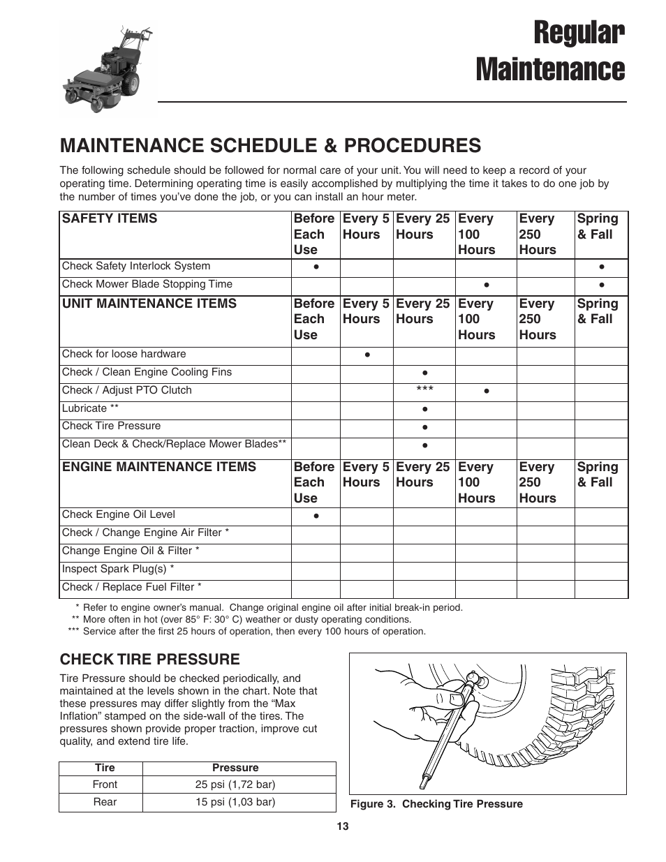 Regular maintenance, Maintenance schedule & procedures | Snapper 13HP User Manual | Page 14 / 26