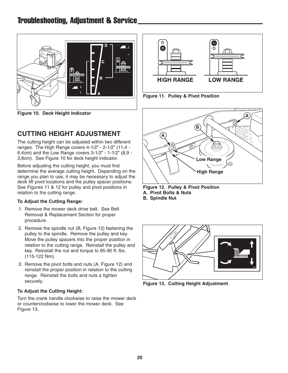 Troubleshooting, adjustment & service, Cutting height adjustment | Snapper 13HP User Manual | Page 21 / 26