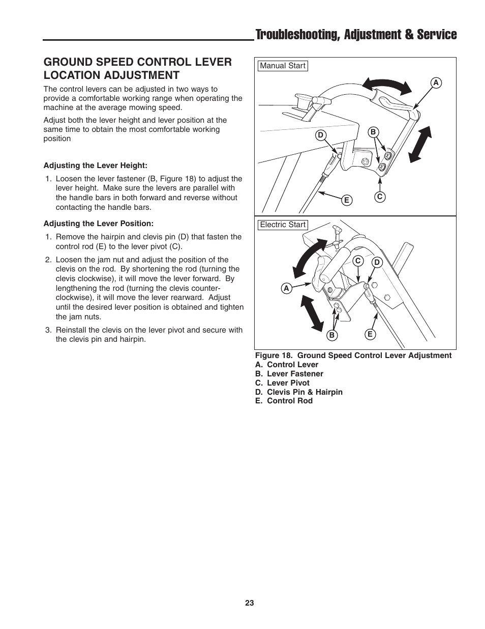 Troubleshooting, adjustment & service, Ground speed control lever location adjustment | Snapper 13HP User Manual | Page 24 / 26