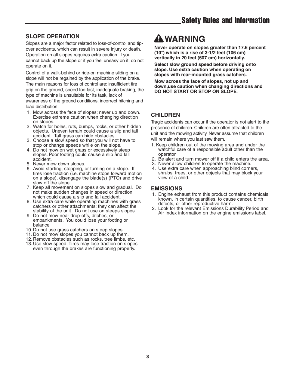 Safety rules and information, Warning | Snapper 13HP User Manual | Page 4 / 26