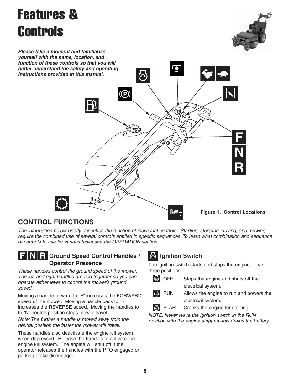 Features & controls, Control functions | Snapper 13HP User Manual | Page 9 / 26