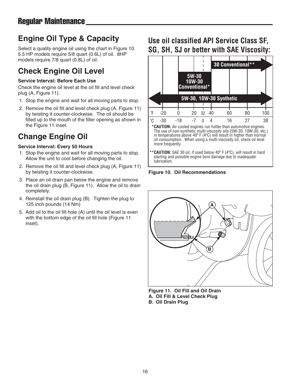 Regular maintenance, Engine oil type & capacity, Check engine oil level | Change engine oil | Snapper E55140BV User Manual | Page 17 / 26