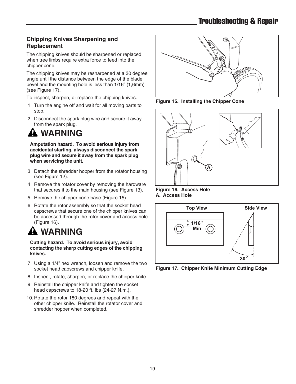 Troubleshooting & repair, Warning | Snapper E55140BV User Manual | Page 20 / 26