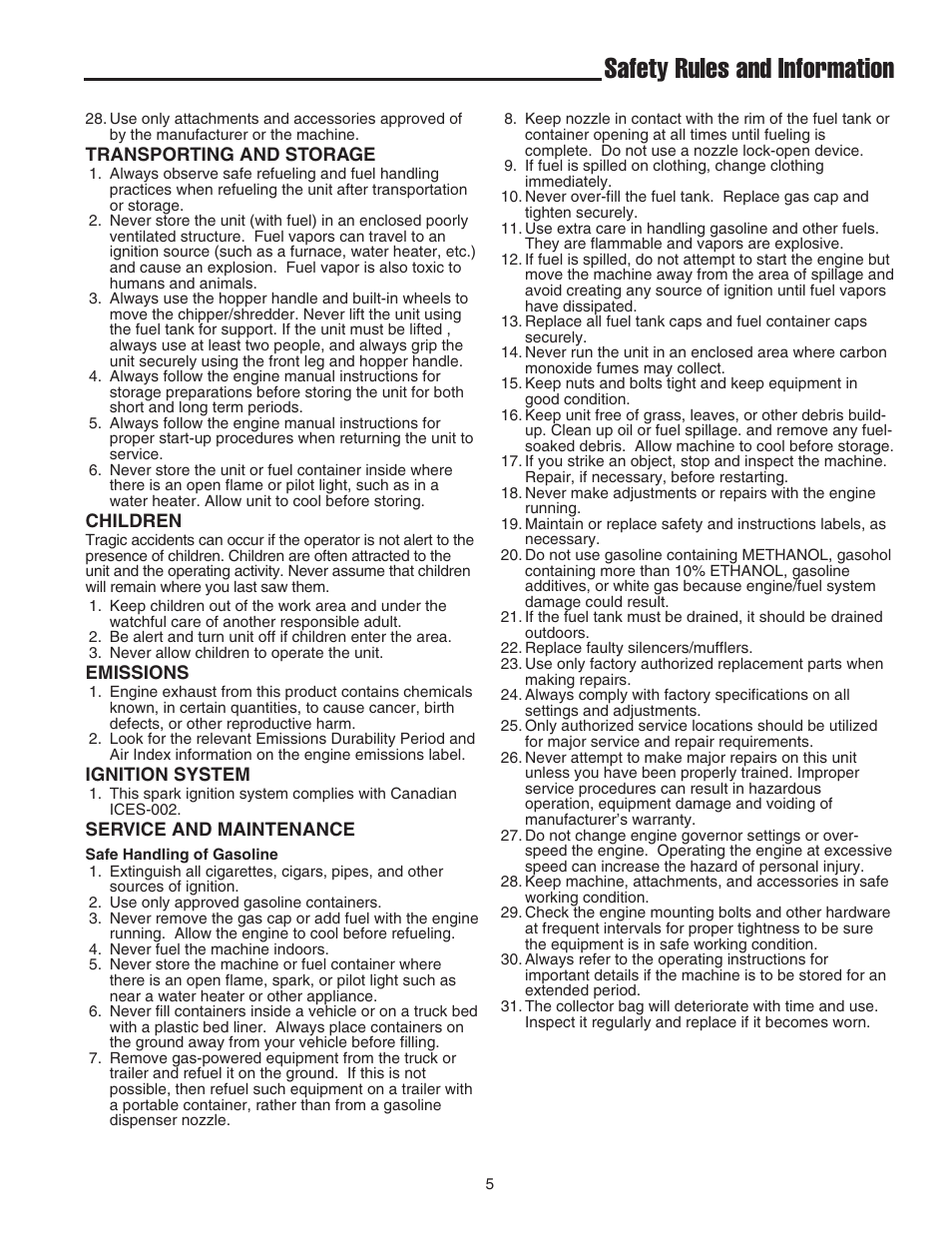 Safety rules and information | Snapper E55140BV User Manual | Page 6 / 26