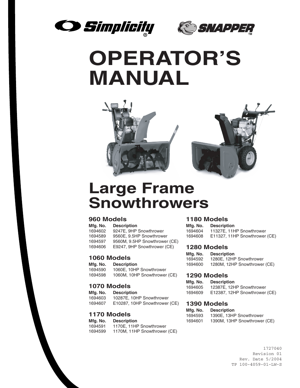 Snapper 1694602 9247E User Manual | 32 pages