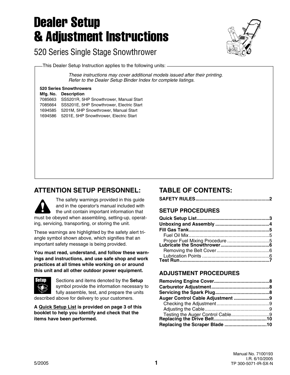 Snapper 520 Series User Manual | 12 pages