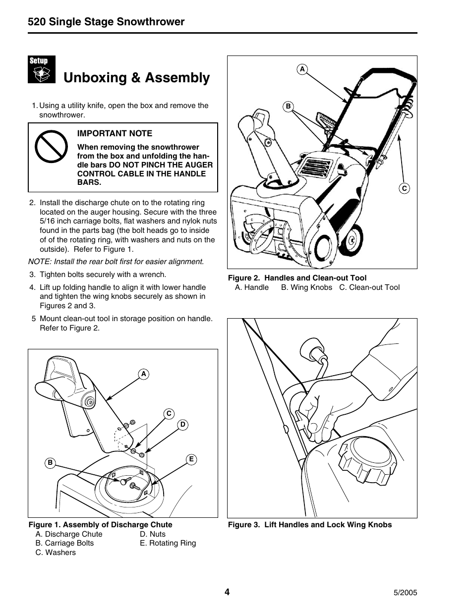 Unboxing & assembly, 520 single stage snowthrower | Snapper 520 Series User Manual | Page 4 / 12