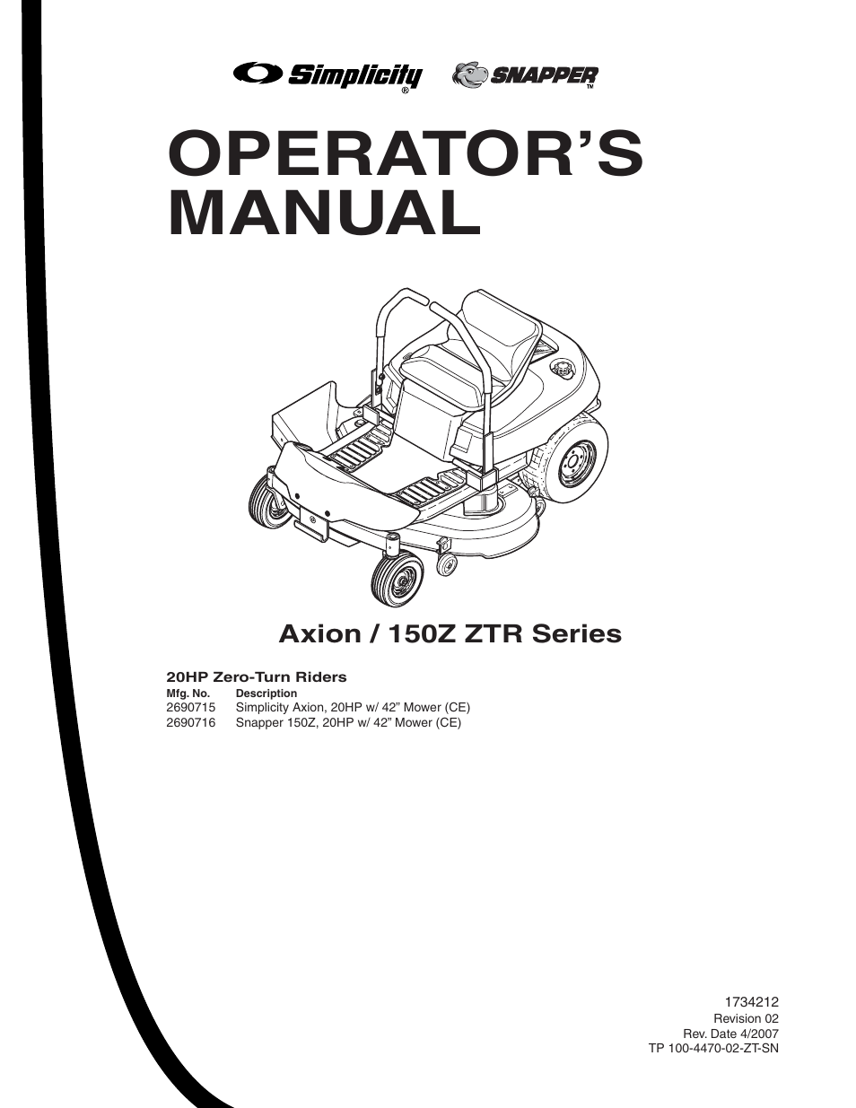 Snapper 150Z ZTR Series User Manual | 36 pages