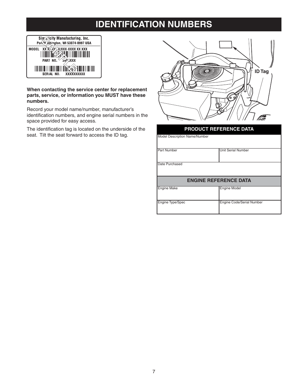 Identification numbers | Snapper 150Z ZTR Series User Manual | Page 9 / 36