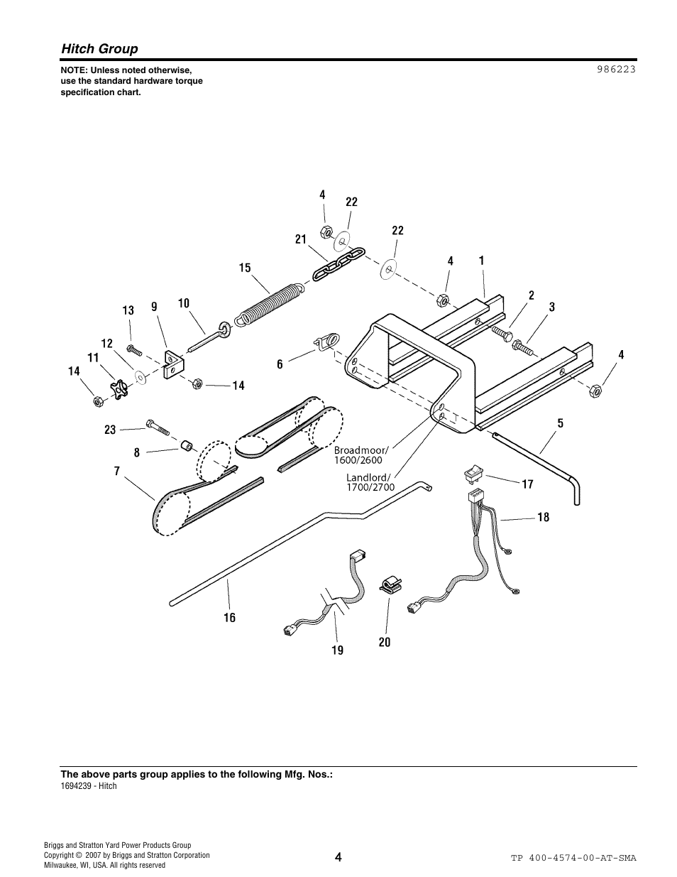 Hitch group | Snapper 4574 User Manual | Page 4 / 8