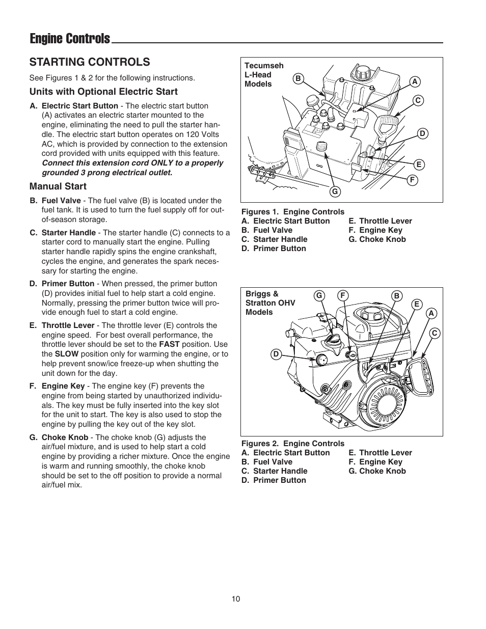 Engine controls, Starting controls | Snapper 555M User Manual | Page 11 / 32