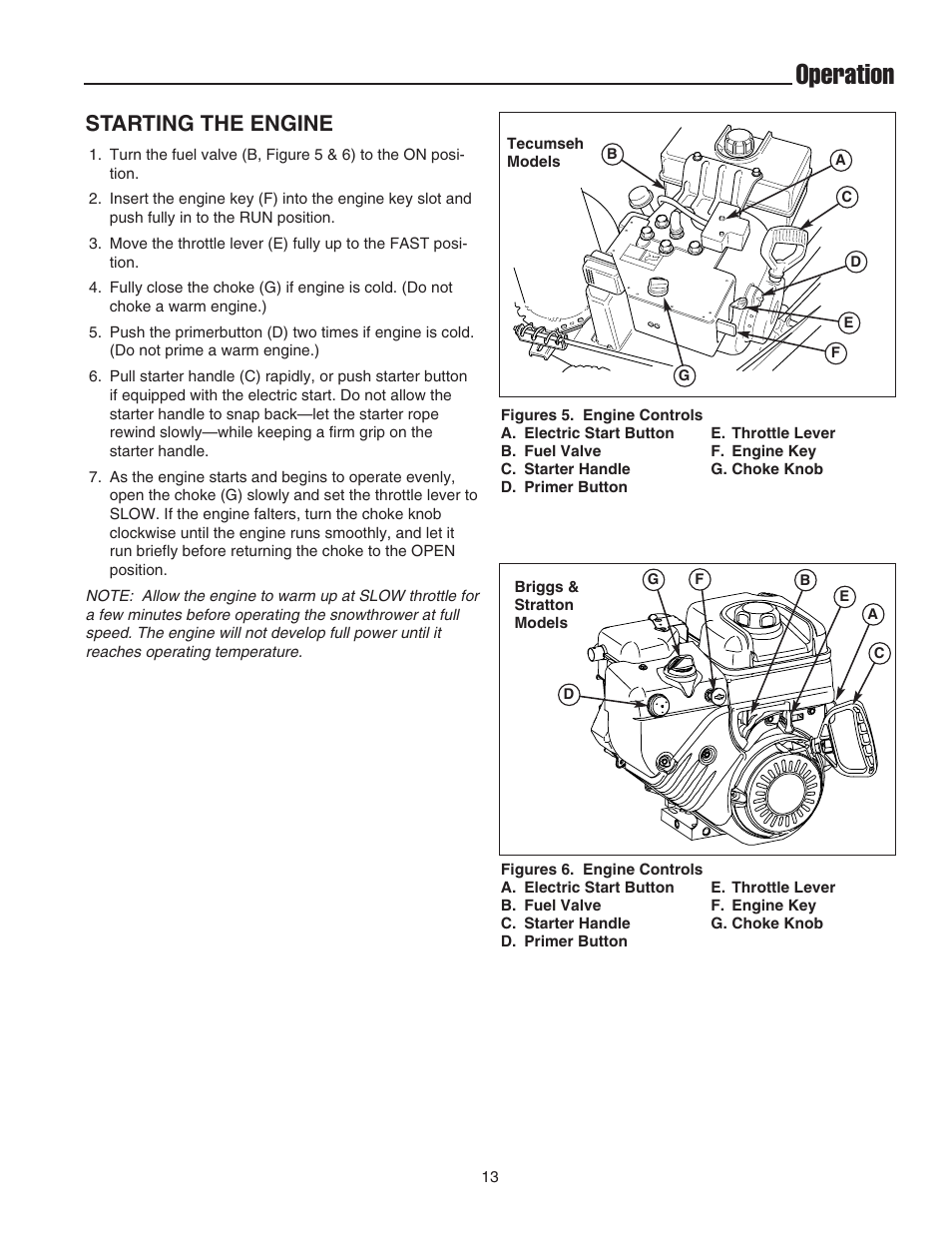 Operation, Starting the engine | Snapper 555M User Manual | Page 14 / 32