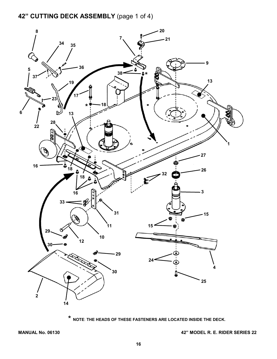 42” cutting deck assembly (page 1 of 4) | Snapper 421622BVE User Manual | Page 16 / 32