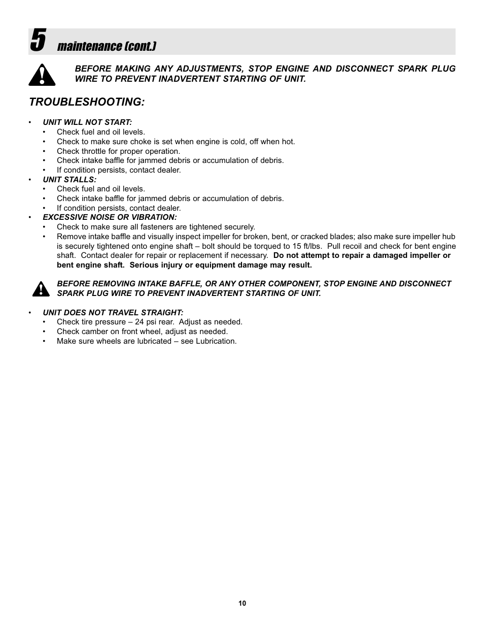 Maintenance (cont.) | Snapper LBC6152BV User Manual | Page 10 / 16
