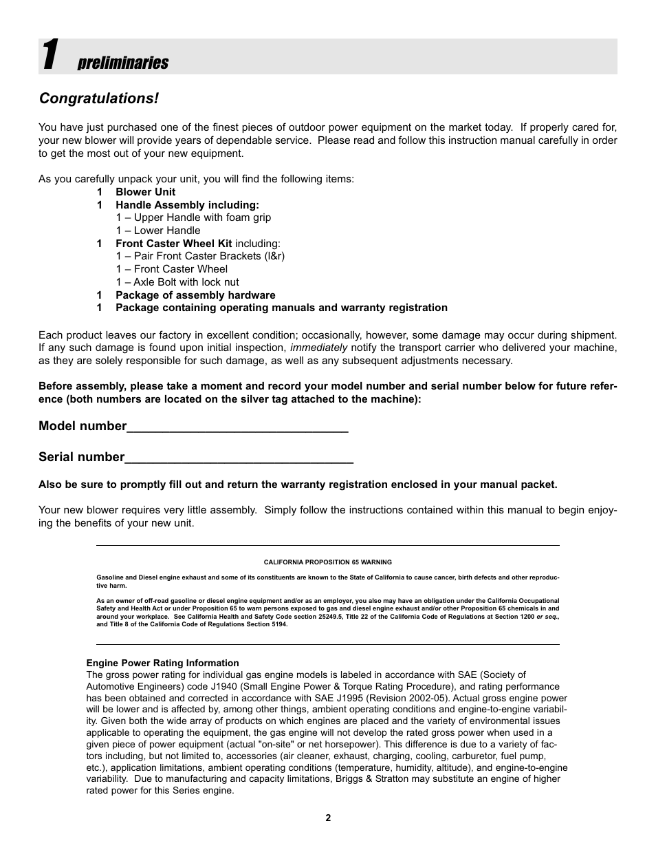 Preliminaries | Snapper LBC6152BV User Manual | Page 2 / 16