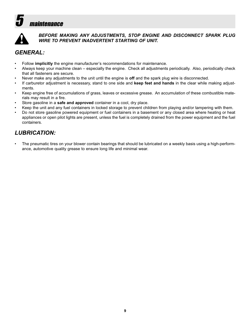 Maintenance | Snapper LBC6152BV User Manual | Page 9 / 16
