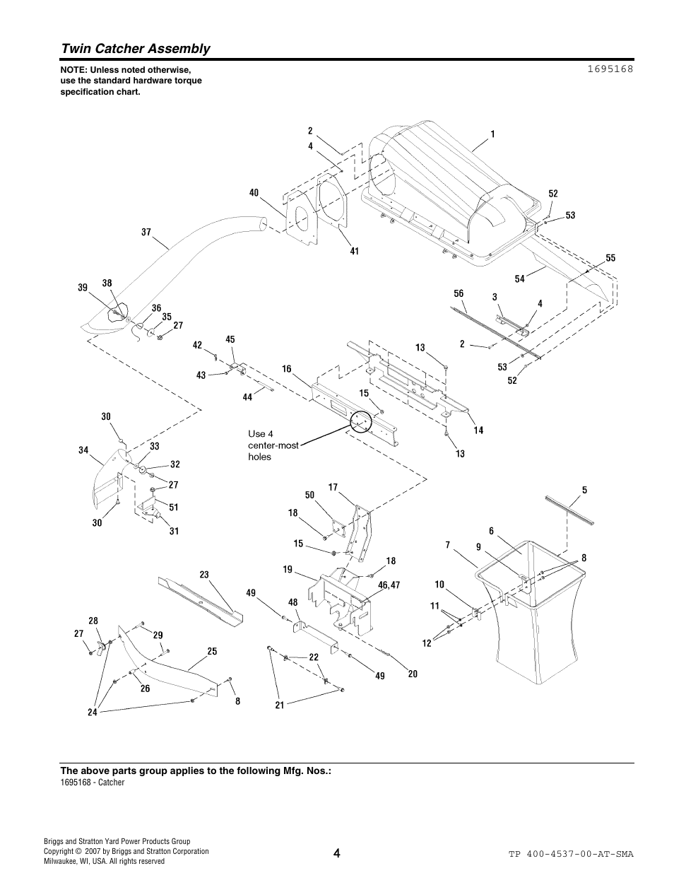 Twin catcher assembly | Snapper 4531 User Manual | Page 4 / 12