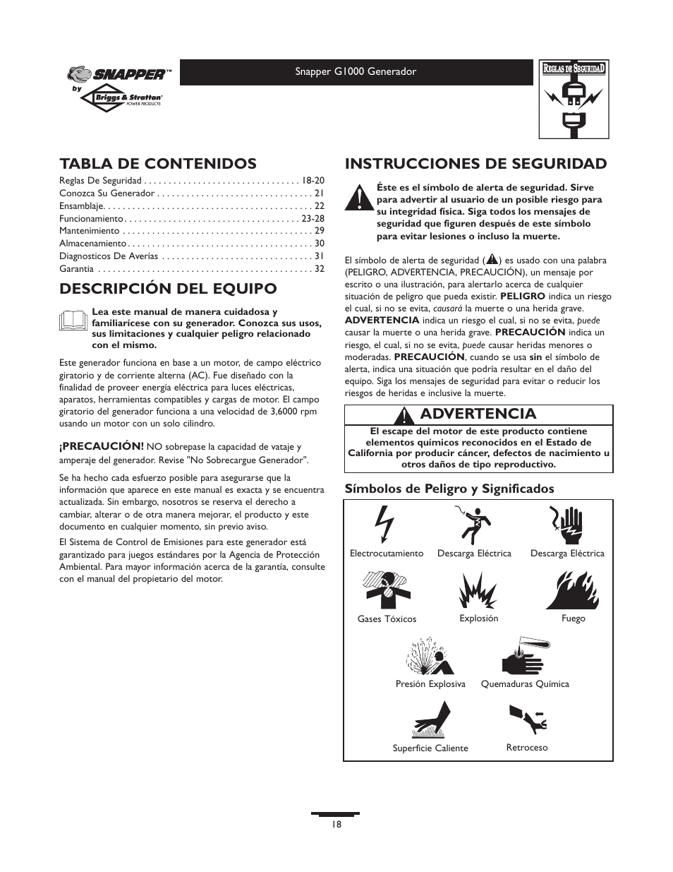 Snapper G1000 User Manual | Page 18 / 32
