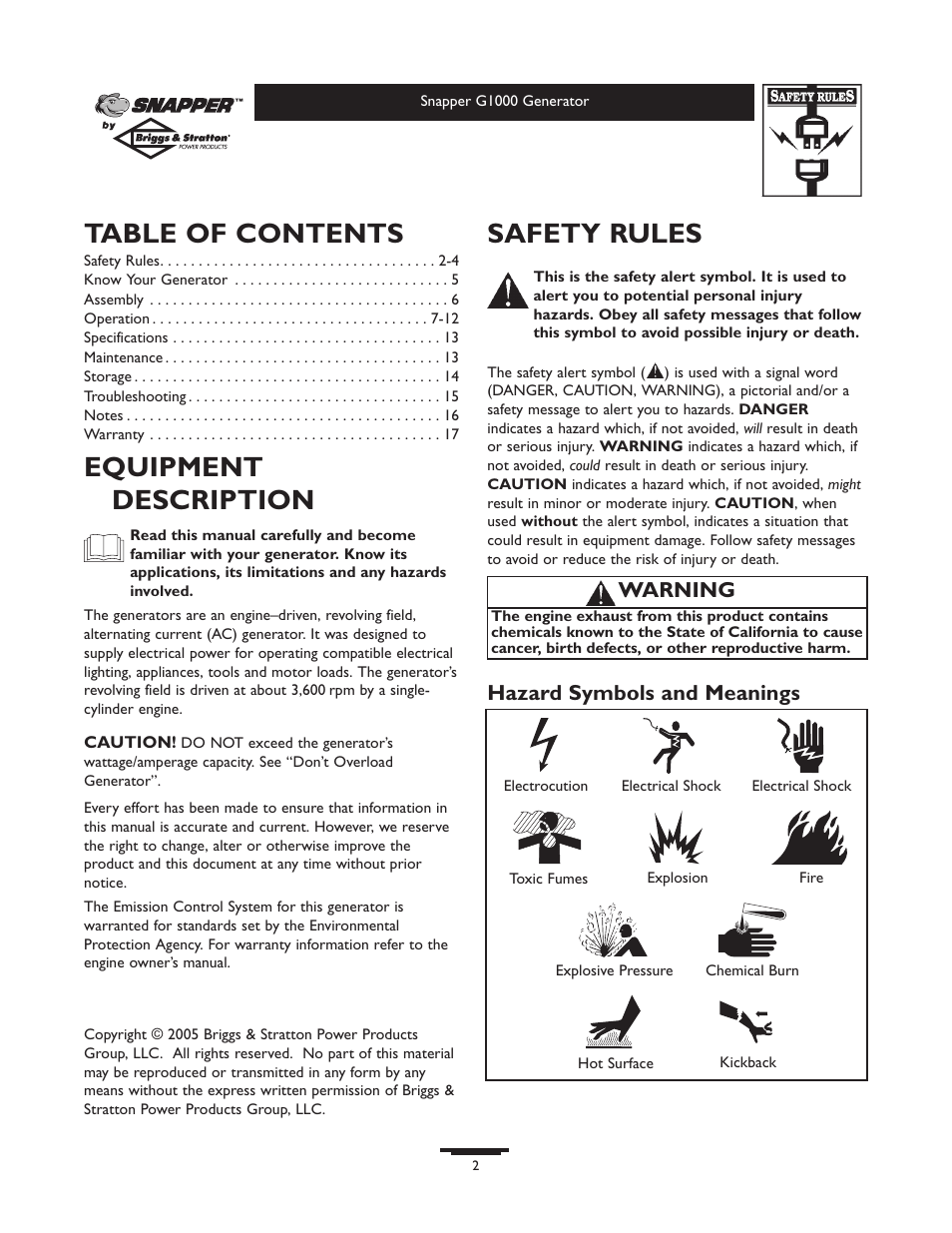 Snapper G1000 User Manual | Page 2 / 32