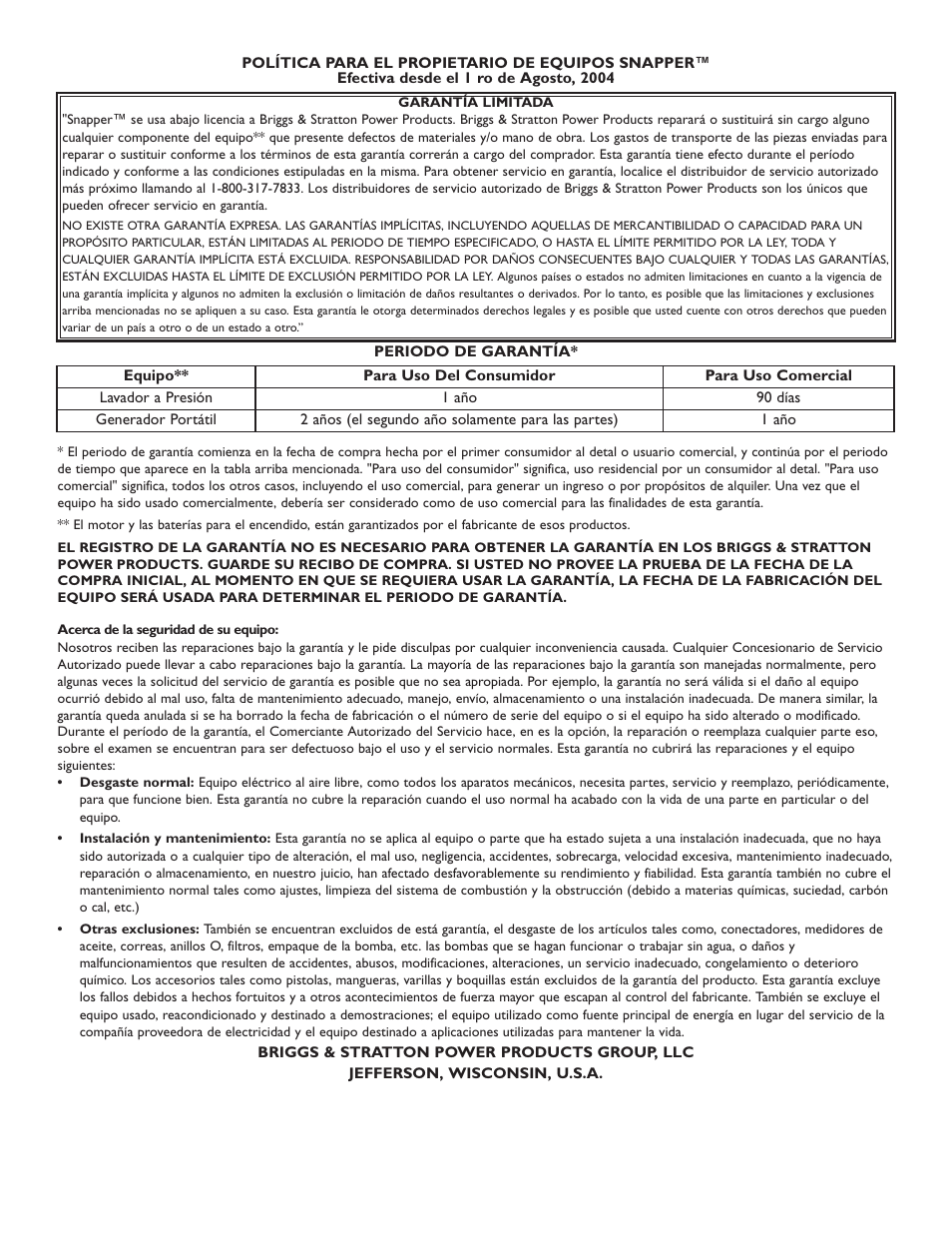 Snapper G1000 User Manual | Page 32 / 32