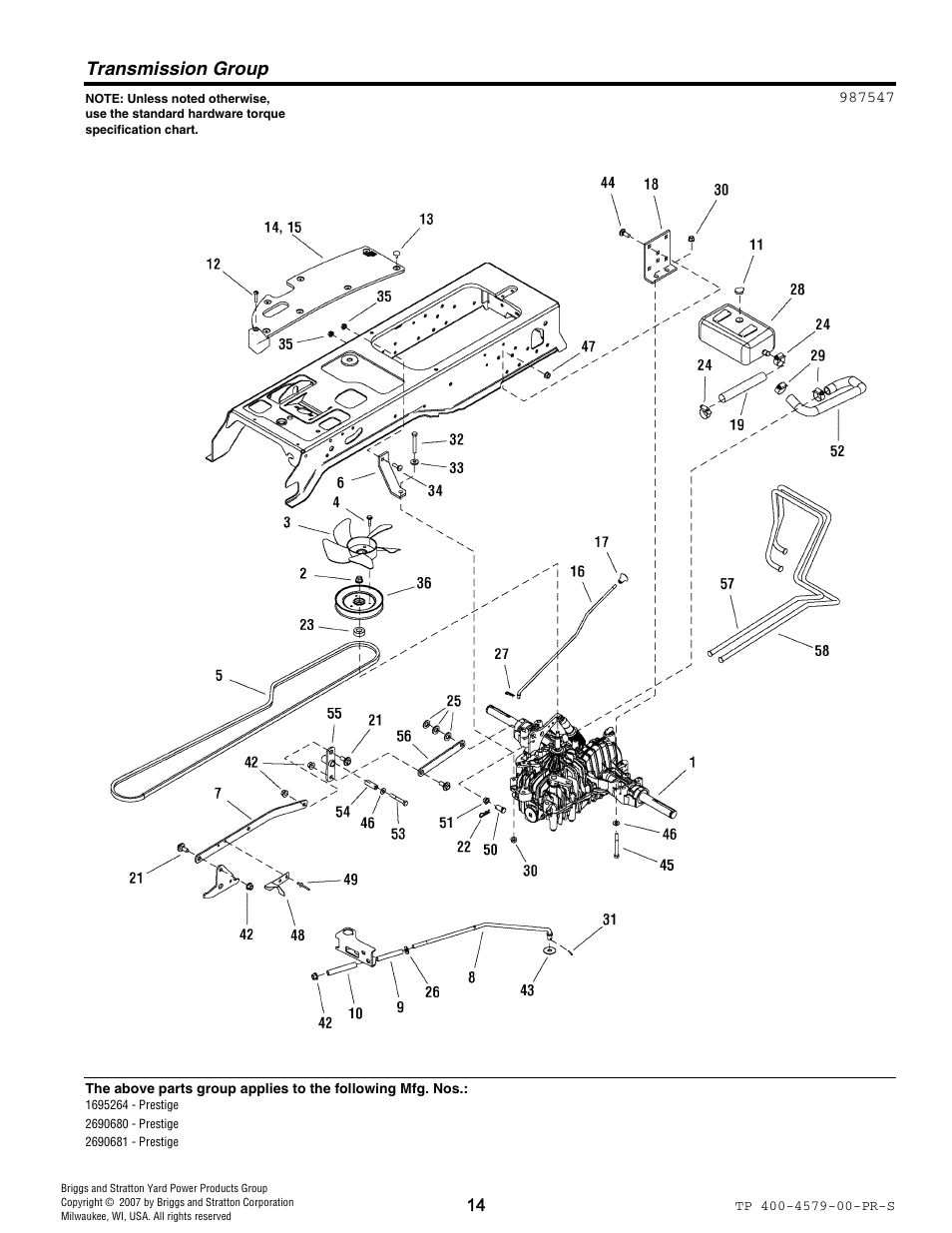 Transmission group | Snapper 4579 User Manual | Page 14 / 56
