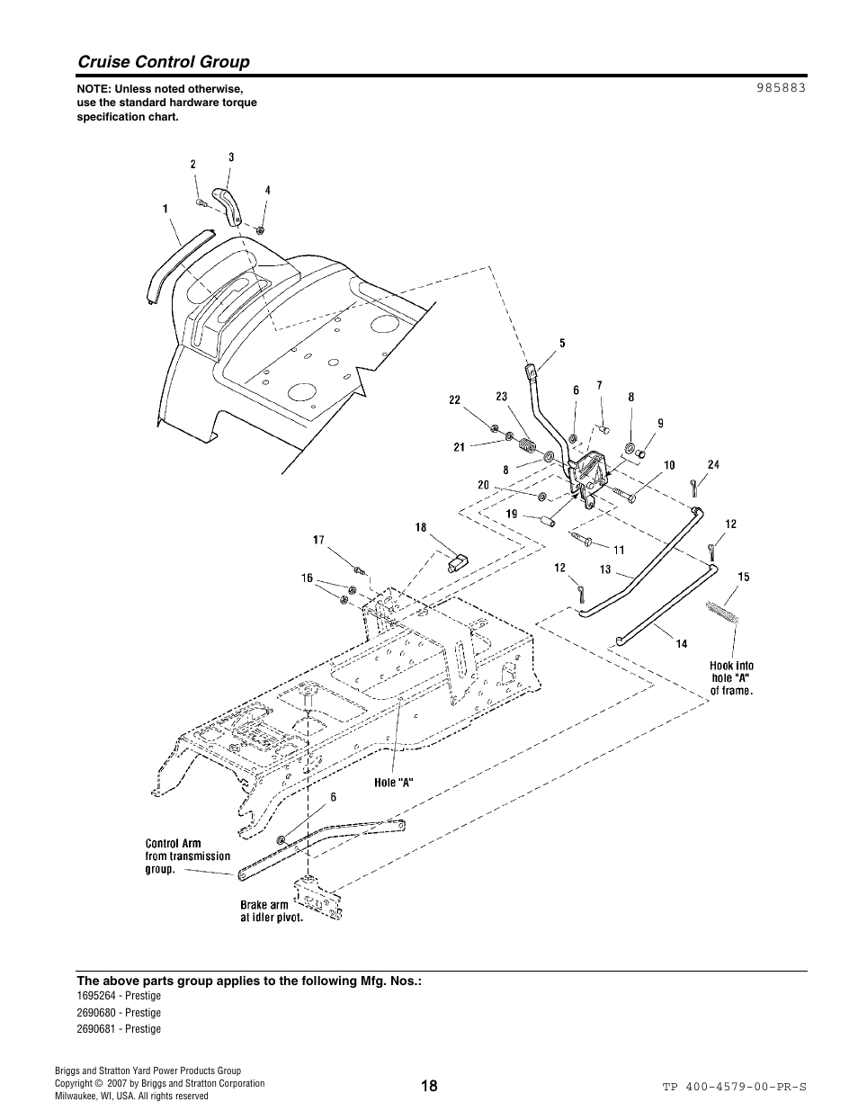 Cruise control group | Snapper 4579 User Manual | Page 18 / 56