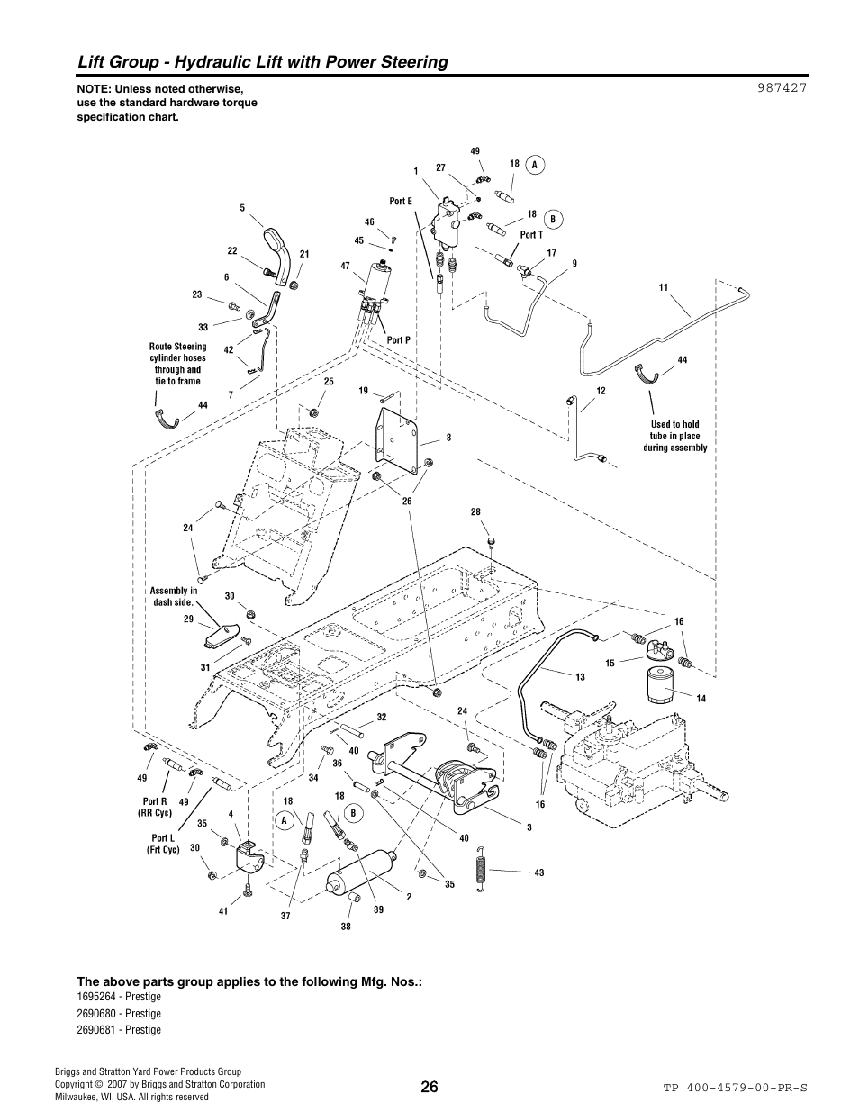 Lift group - hydraulic lift with power steering | Snapper 4579 User Manual | Page 26 / 56
