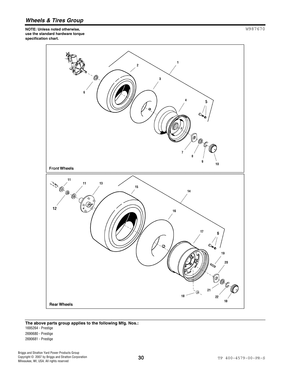 Wheels & tires group | Snapper 4579 User Manual | Page 30 / 56