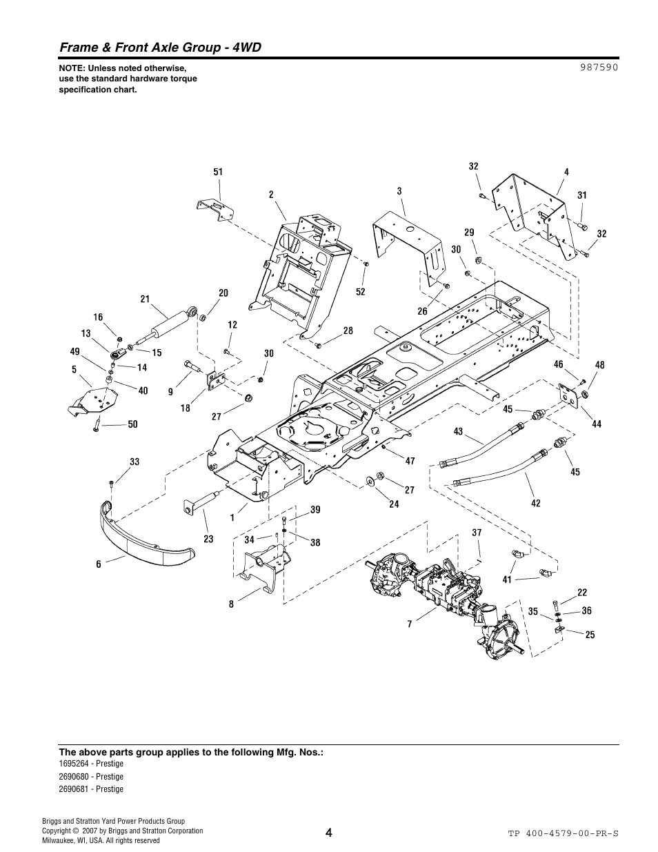 Frame & front axle group - 4wd | Snapper 4579 User Manual | Page 4 / 56