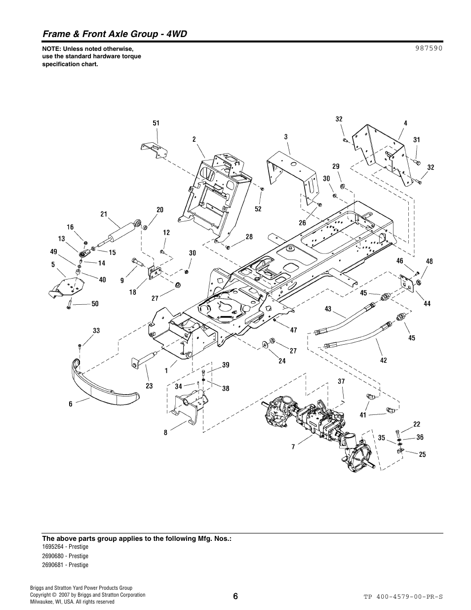 Frame & front axle group - 4wd | Snapper 4579 User Manual | Page 6 / 56