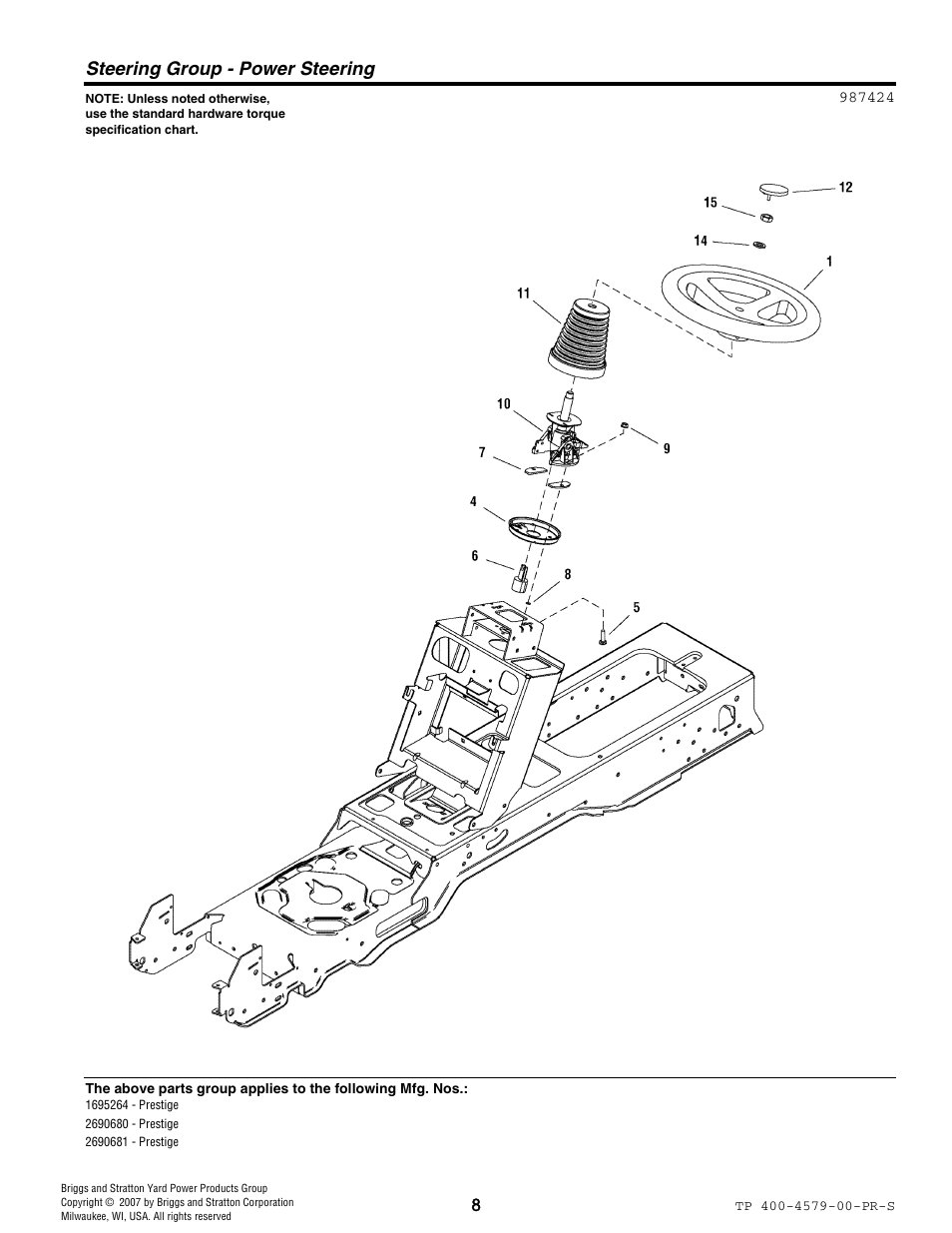 Steering group - power steering | Snapper 4579 User Manual | Page 8 / 56