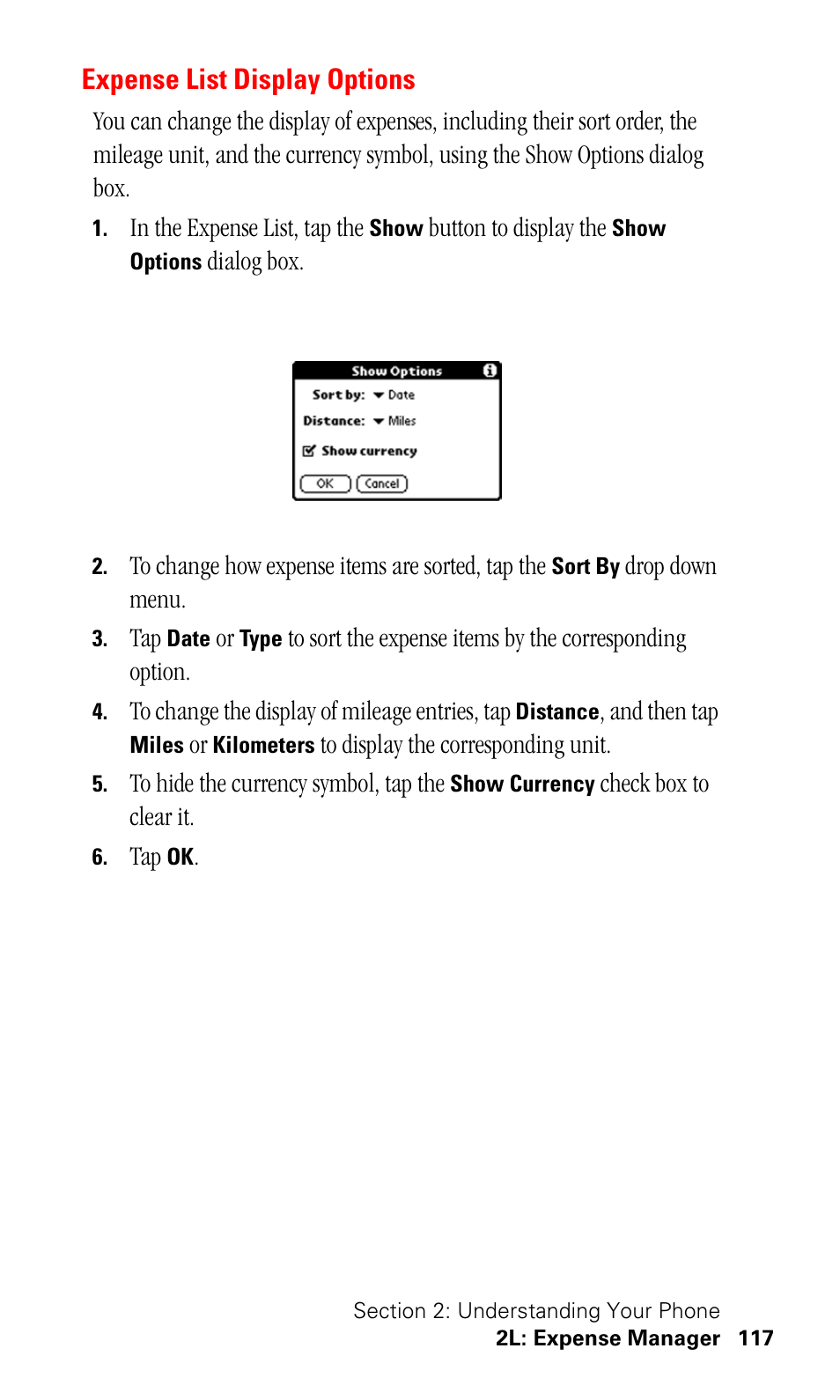 Expense list display options | Samsung SPH-I330 User Manual | Page 121 / 206