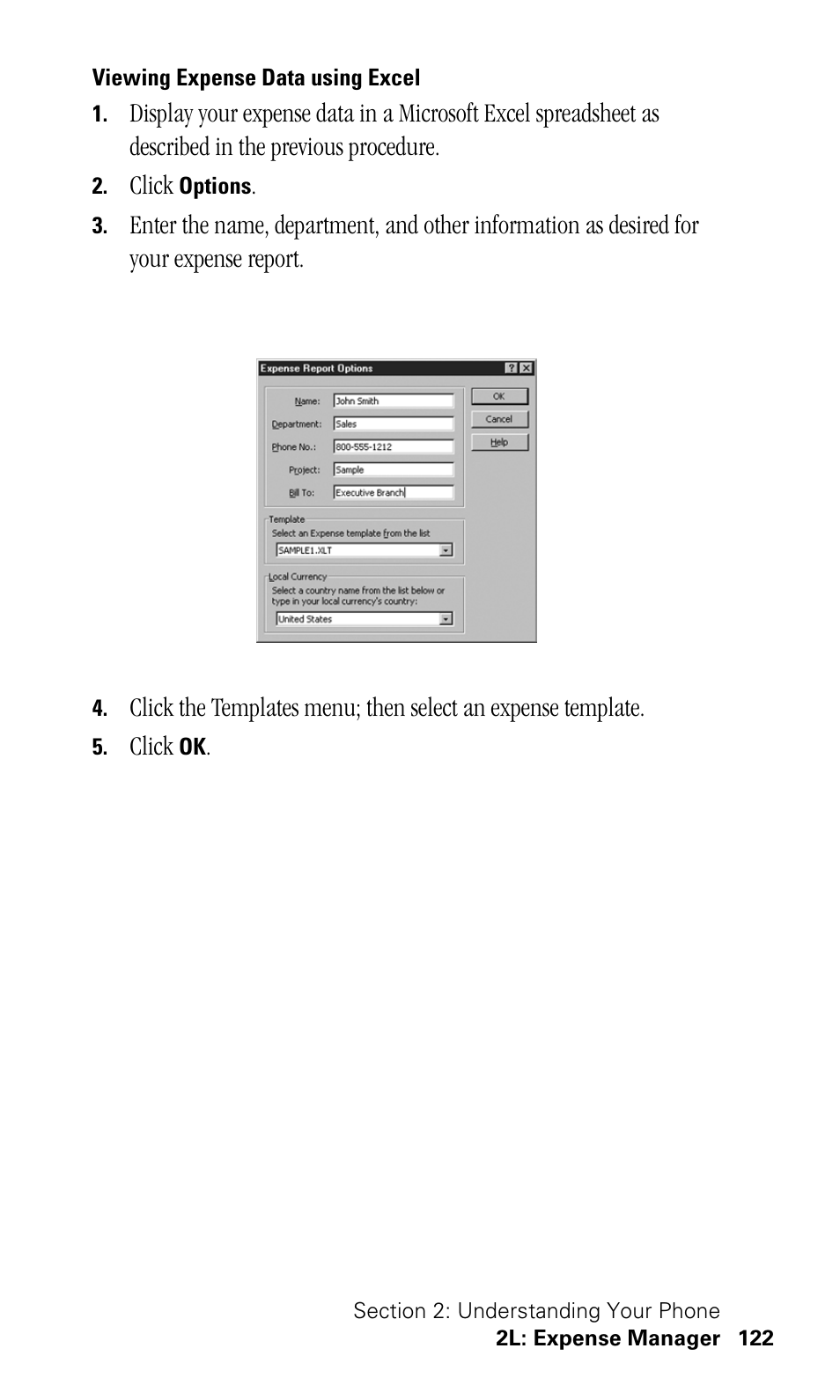 Viewing expense data using excel | Samsung SPH-I330 User Manual | Page 126 / 206