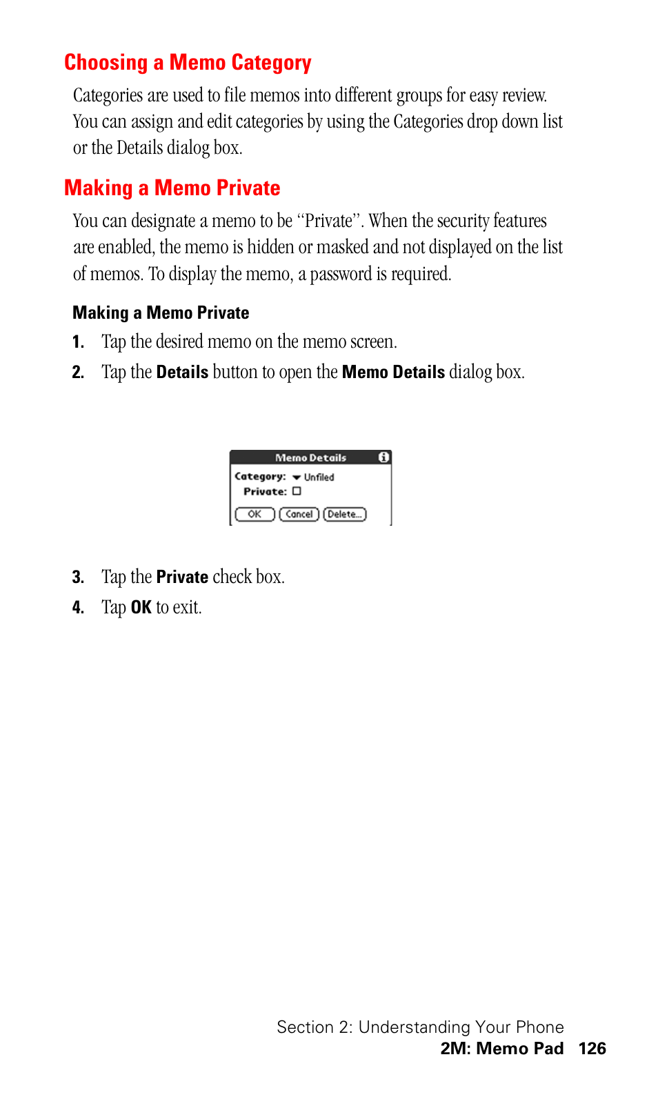 Choosing a memo category, Making a memo private | Samsung SPH-I330 User Manual | Page 130 / 206