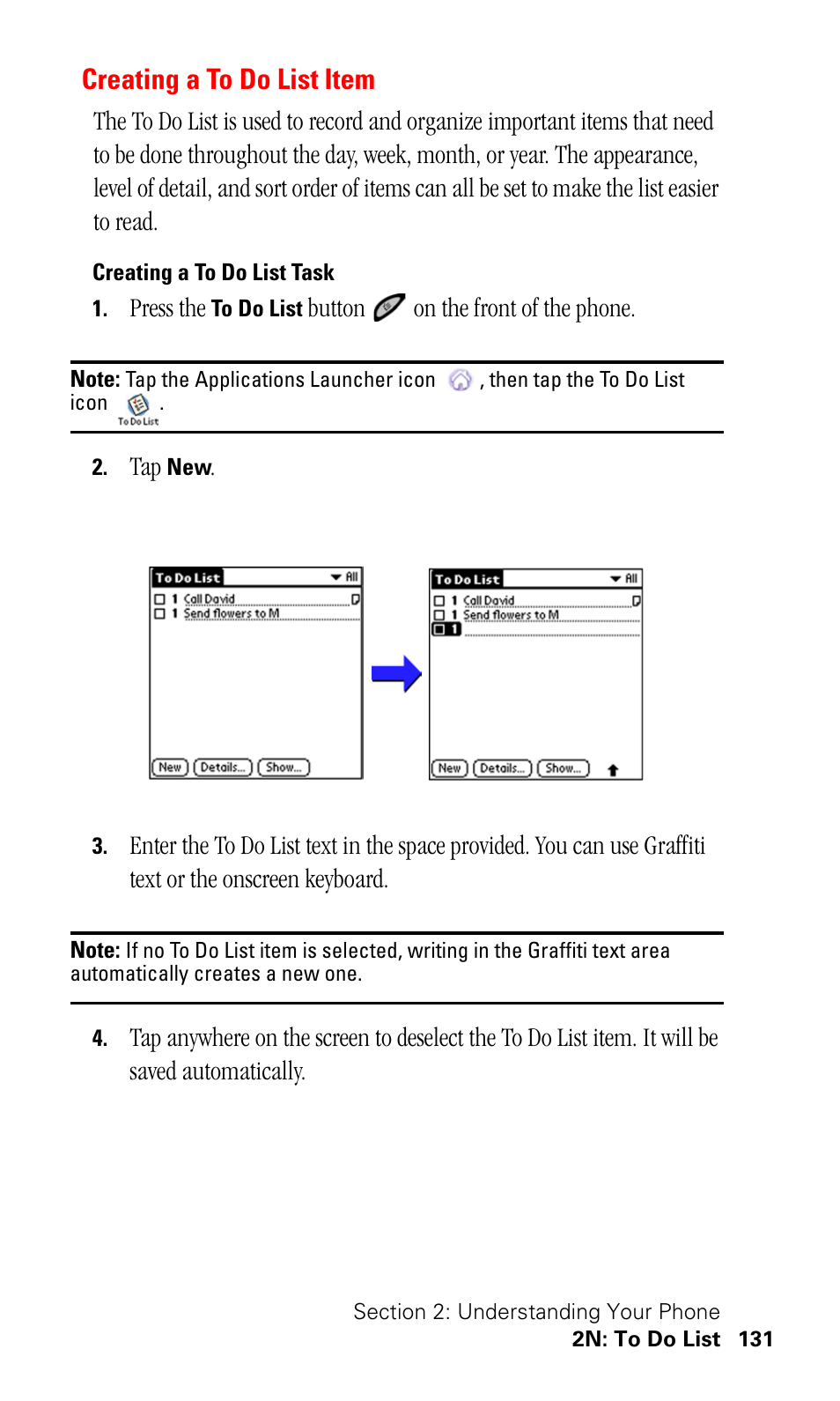Creating a to do list item, Creating a to do list task | Samsung SPH-I330 User Manual | Page 135 / 206