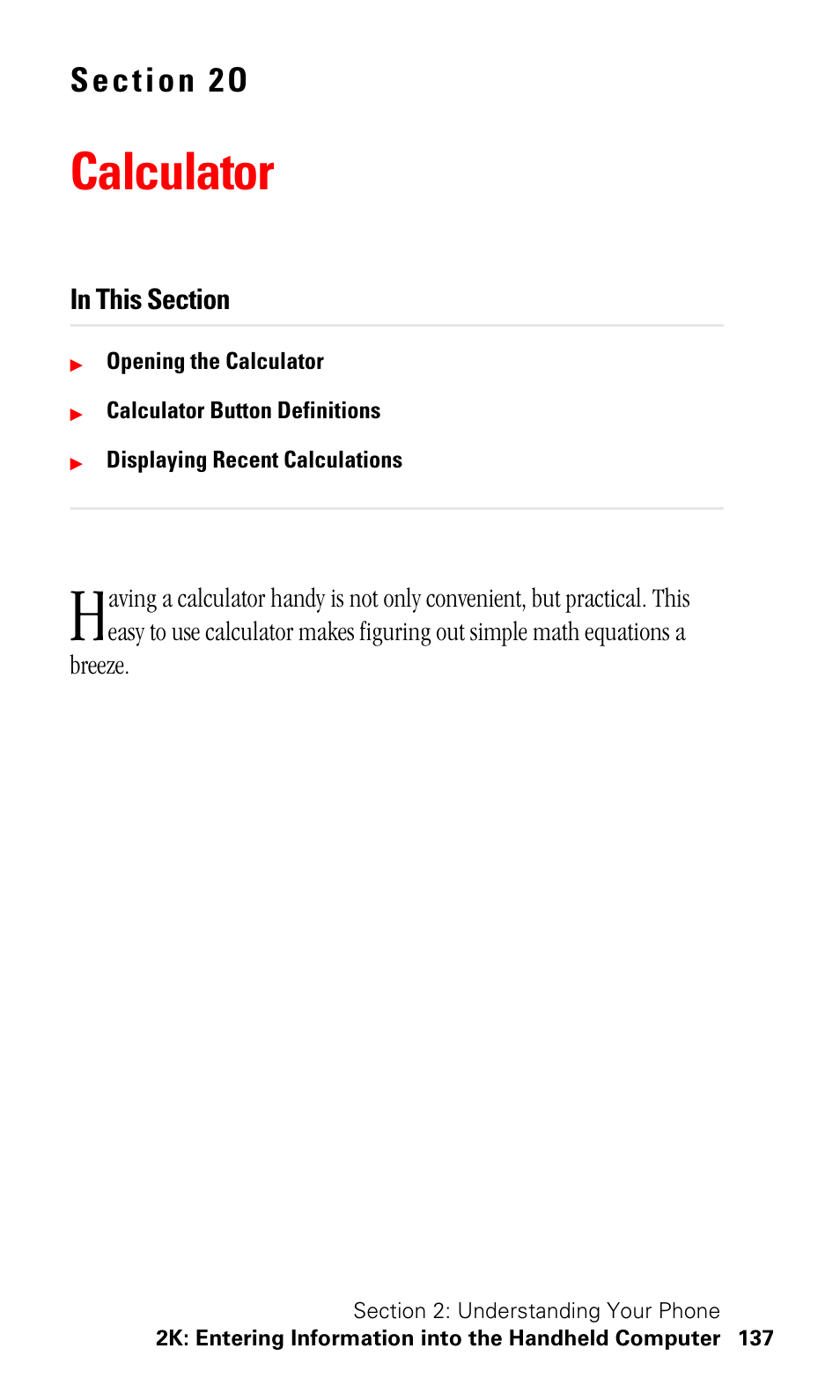 Calculator 137, Calculator | Samsung SPH-I330 User Manual | Page 141 / 206