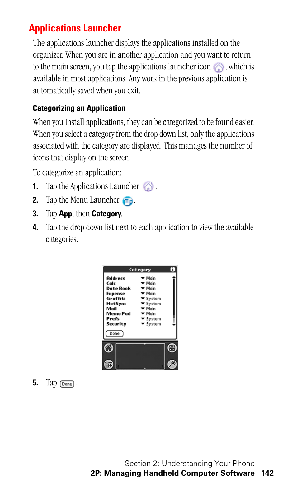 Applications launcher, Categorizing an application | Samsung SPH-I330 User Manual | Page 146 / 206