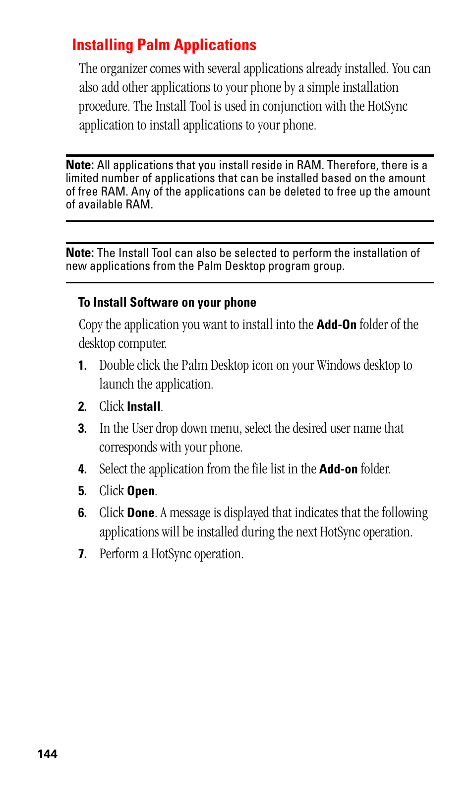 Installing palm applications, To install software on your phone | Samsung SPH-I330 User Manual | Page 148 / 206