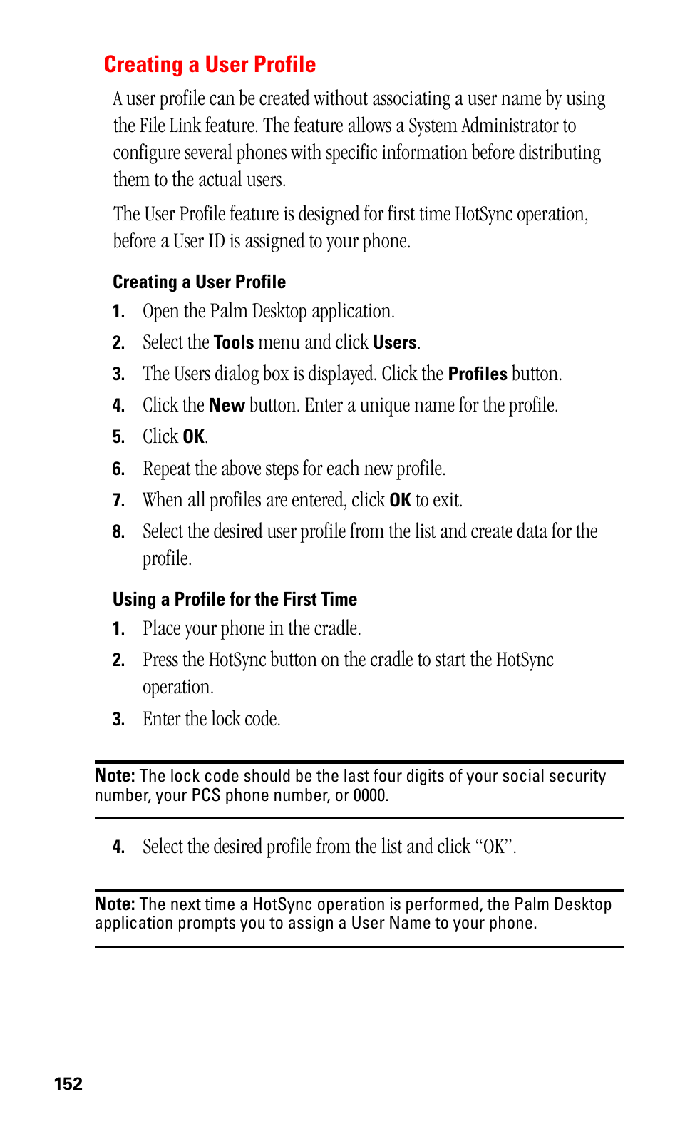 Creating a user profile, Using a profile for the first time | Samsung SPH-I330 User Manual | Page 156 / 206