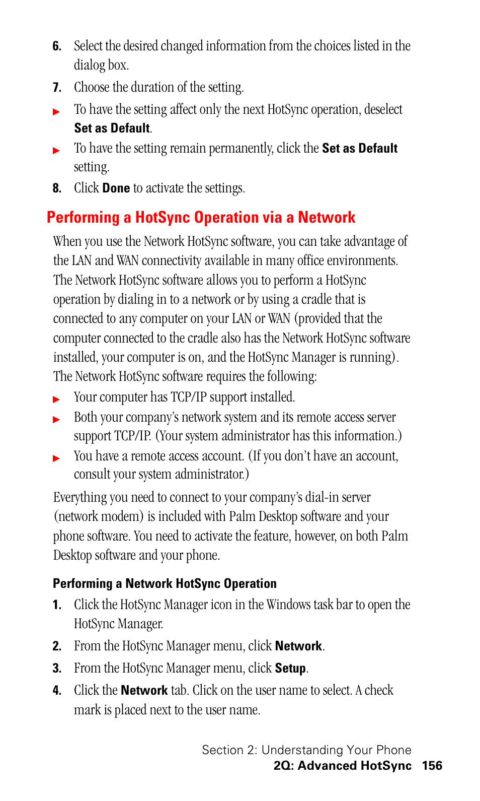 Performing a hotsync operation via a network, Performing a network hotsync operation | Samsung SPH-I330 User Manual | Page 160 / 206