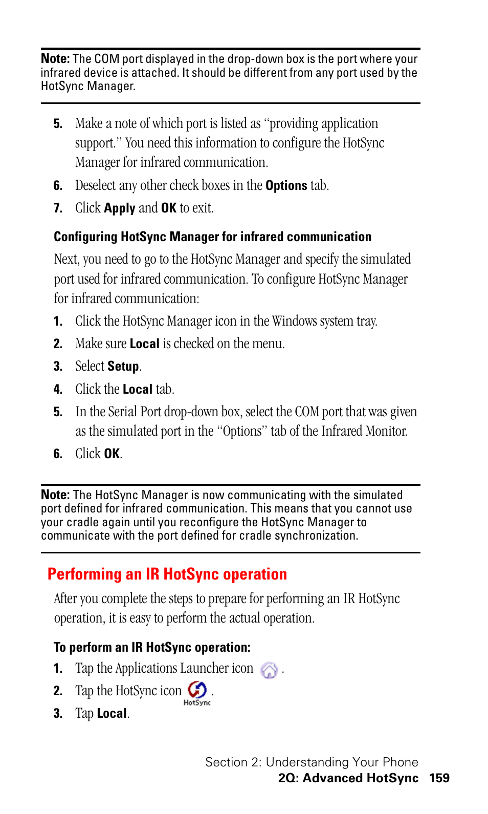 Performing an ir hotsync operation, To perform an ir hotsync operation | Samsung SPH-I330 User Manual | Page 163 / 206