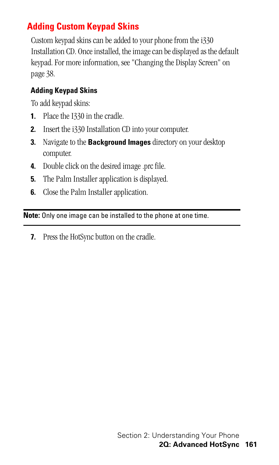 Adding custom keypad skins, Adding keypad skins | Samsung SPH-I330 User Manual | Page 165 / 206