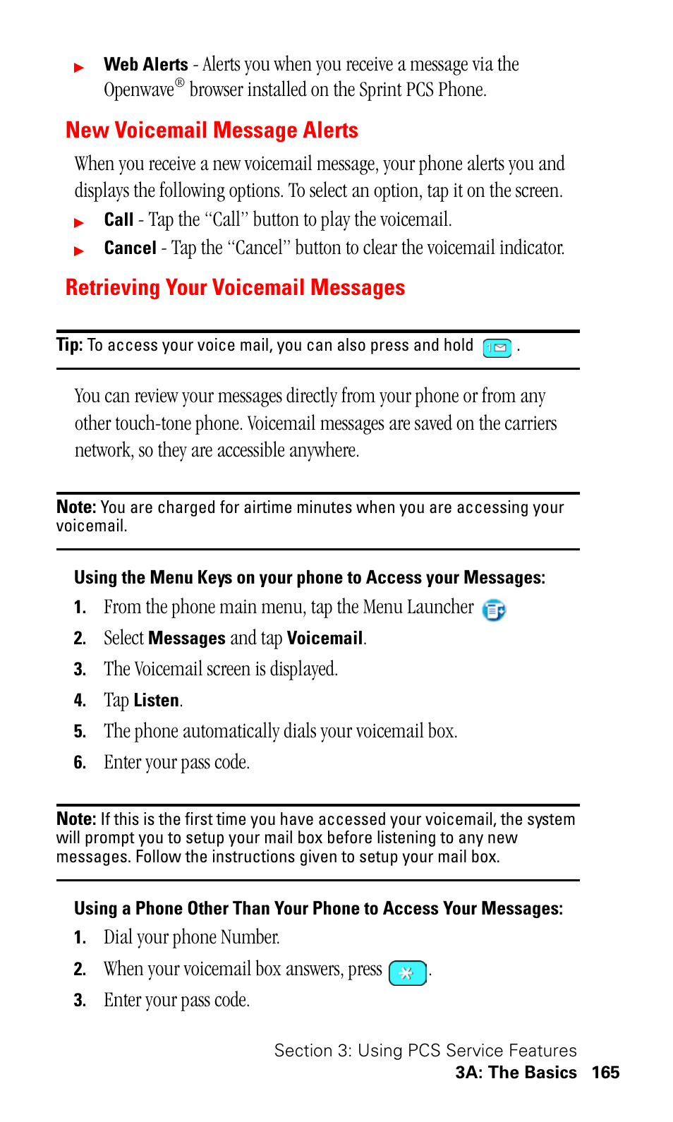 New voicemail message alerts, Retrieving your voicemail messages | Samsung SPH-I330 User Manual | Page 169 / 206