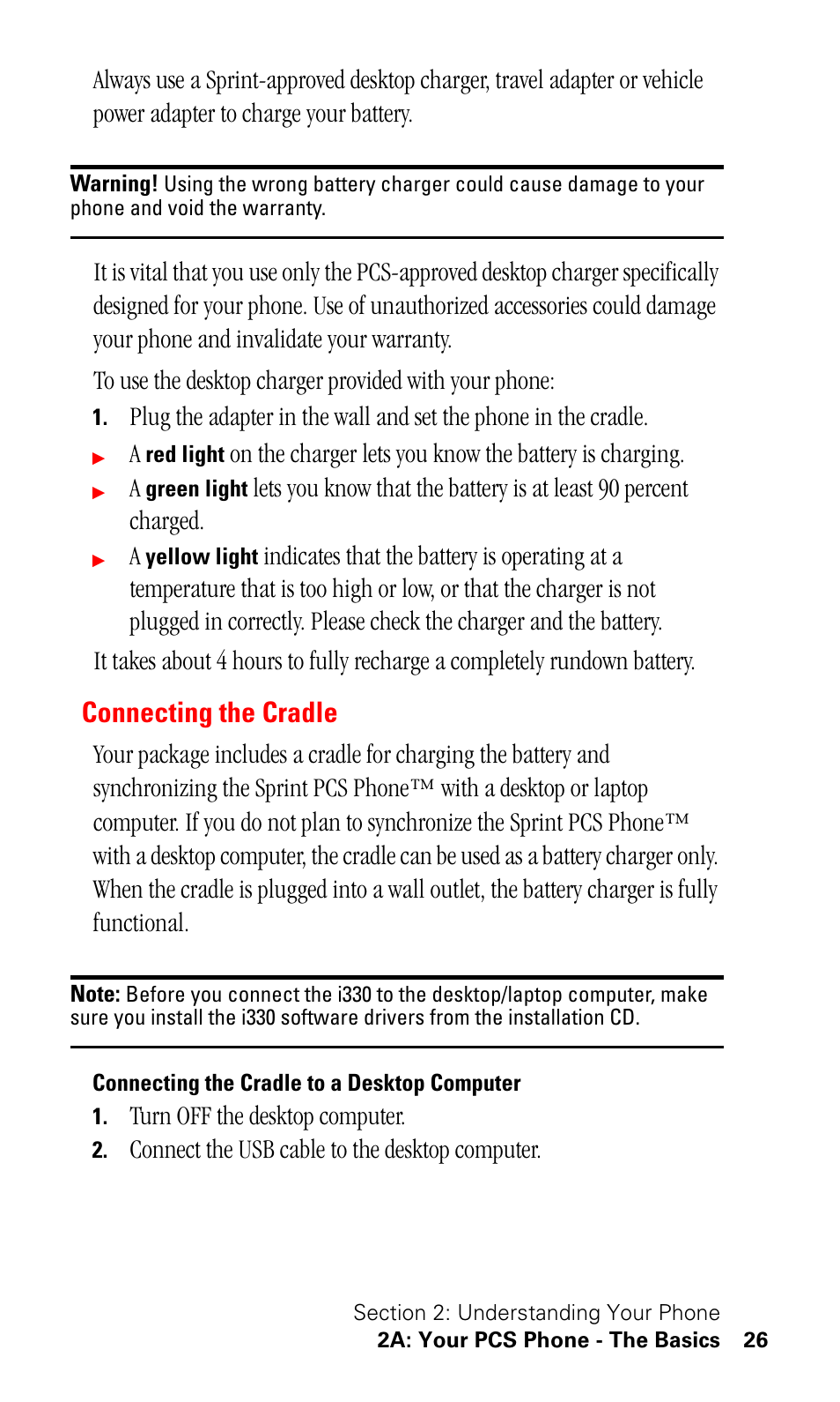 Connecting the cradle, Connecting the cradle to a desktop computer | Samsung SPH-I330 User Manual | Page 30 / 206