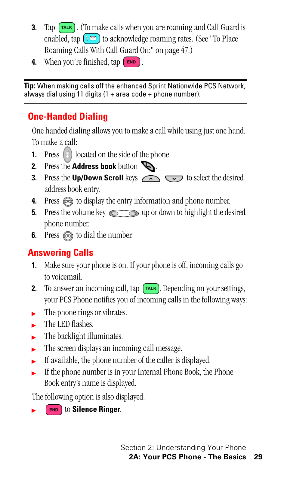 One-handed dialing, Answering calls | Samsung SPH-I330 User Manual | Page 33 / 206